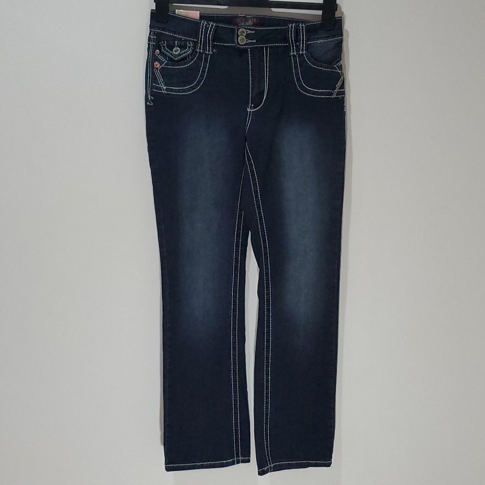 Angels dark wash short boot cut jeans